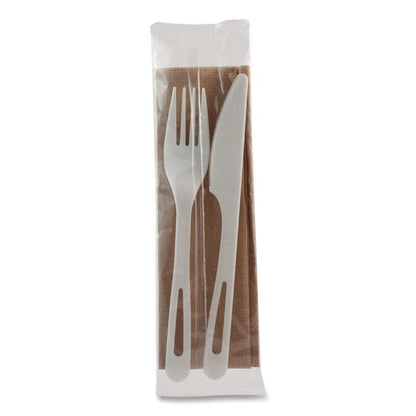 TPLA Wrapped Cutlery, Fork/Knife/Napkin, Plastic, Light Beige, 500/Carton