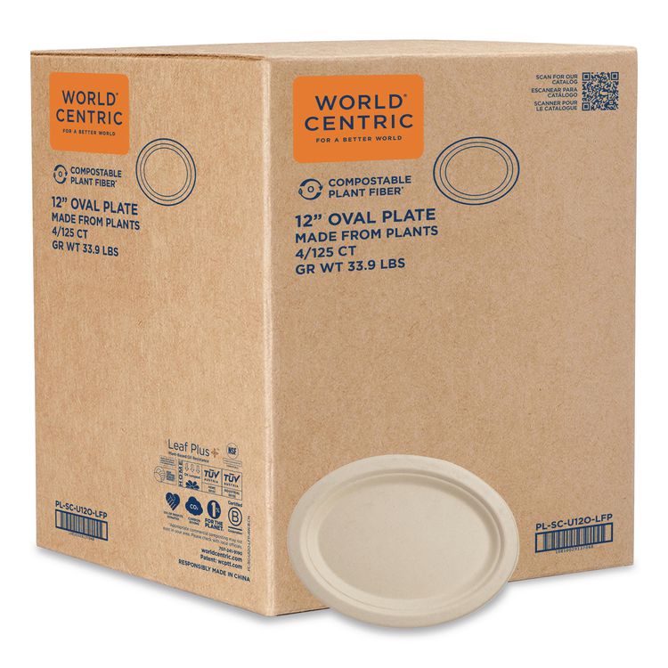 Fiber Plates, Paper, 12" dia, Oval, Natural, 500/Carton