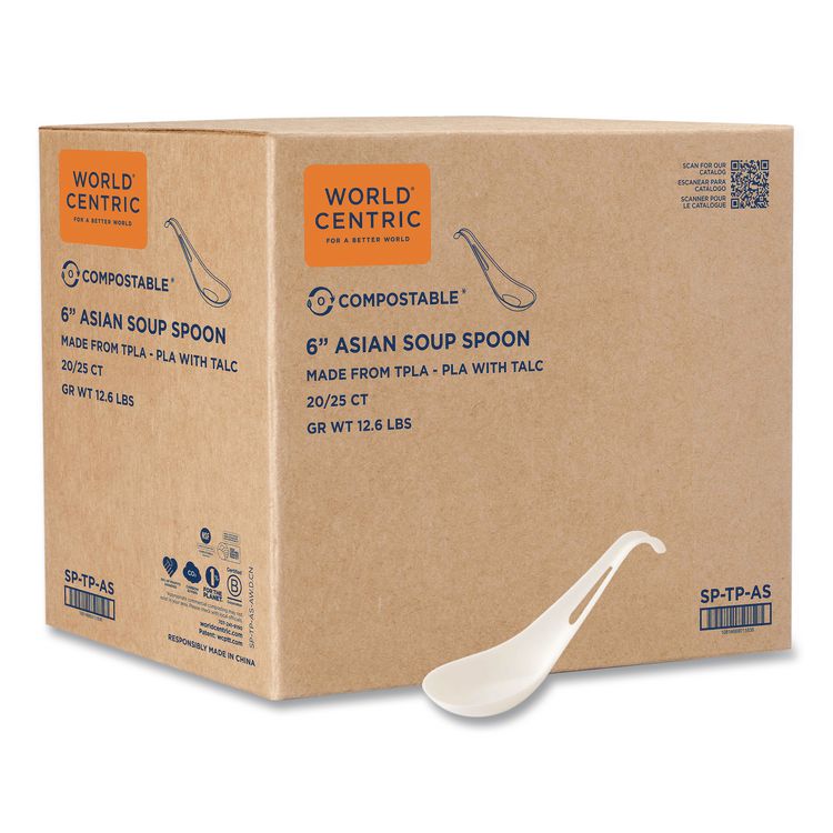 TPLA Bulk Cutlery, Asian Soup Spoon, Plastic, Light Beige, 500/Carton