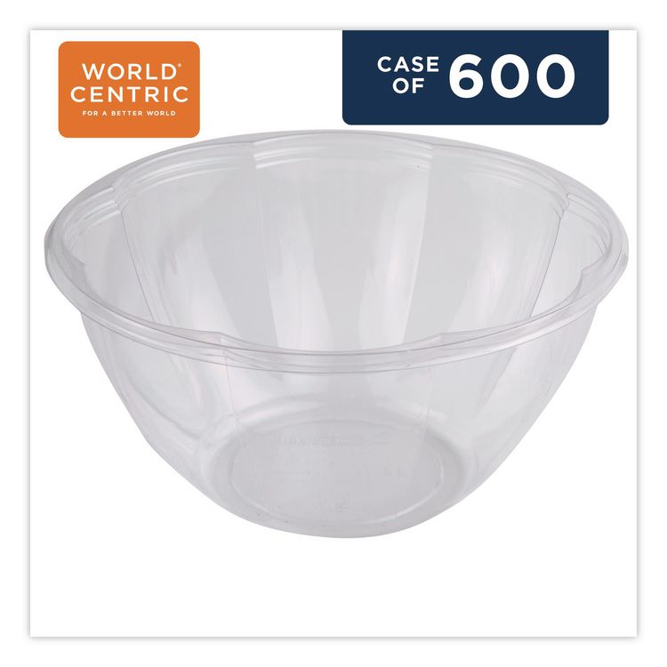PLA Salad Bowls, 32 oz, 6.7" dia x 3.3" h, Clear, Plastic, 600/Carton