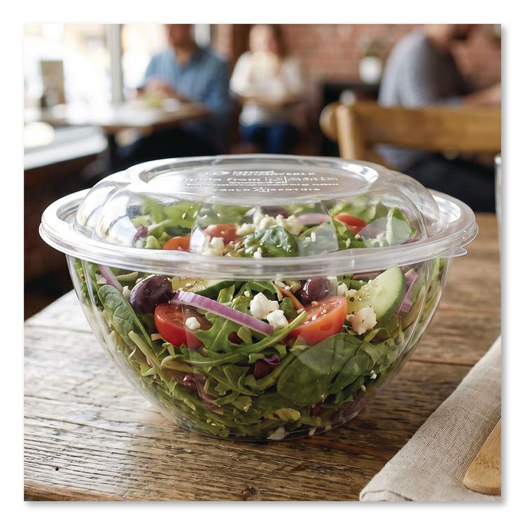PLA Salad Bowls, 32 oz, 6.7" dia x 3.3" h, Clear, Plastic, 600/Carton
