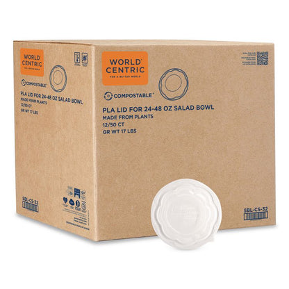 PLA Salad Bowl Lids, 6.8" dia x 0.8" h, Clear, Plastic, 600/Carton