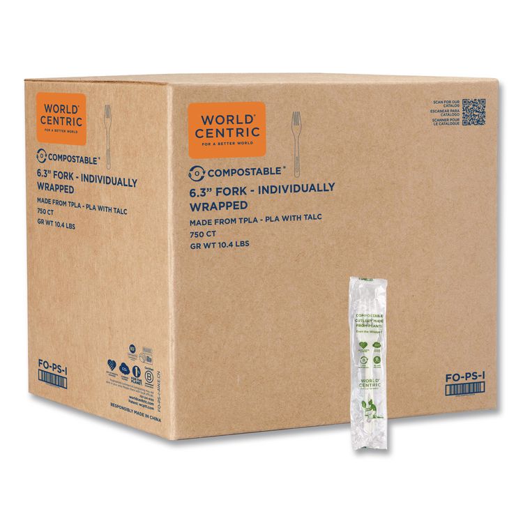 TPLA Wrapped Cutlery, Fork, Plastic, Light Beige 750/Carton