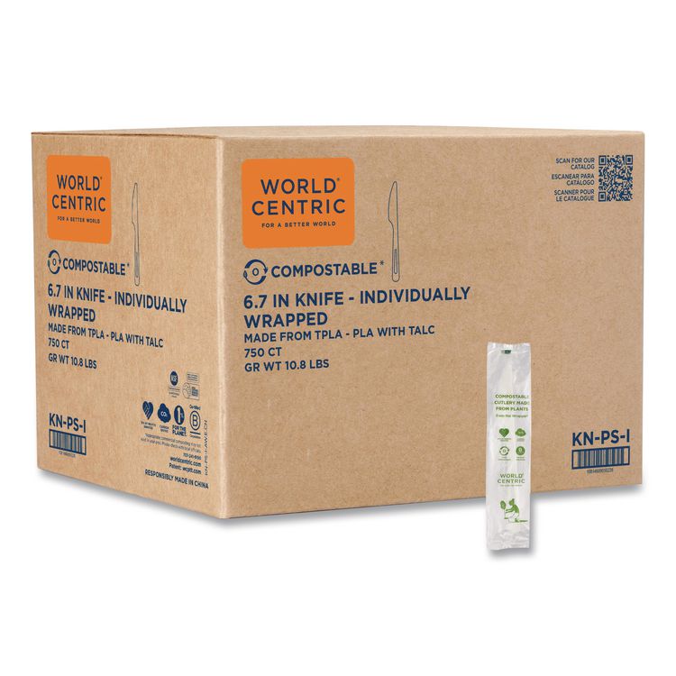 TPLA Wrapped Cutlery, Knife, Plastic, Light Beige, 750/Carton