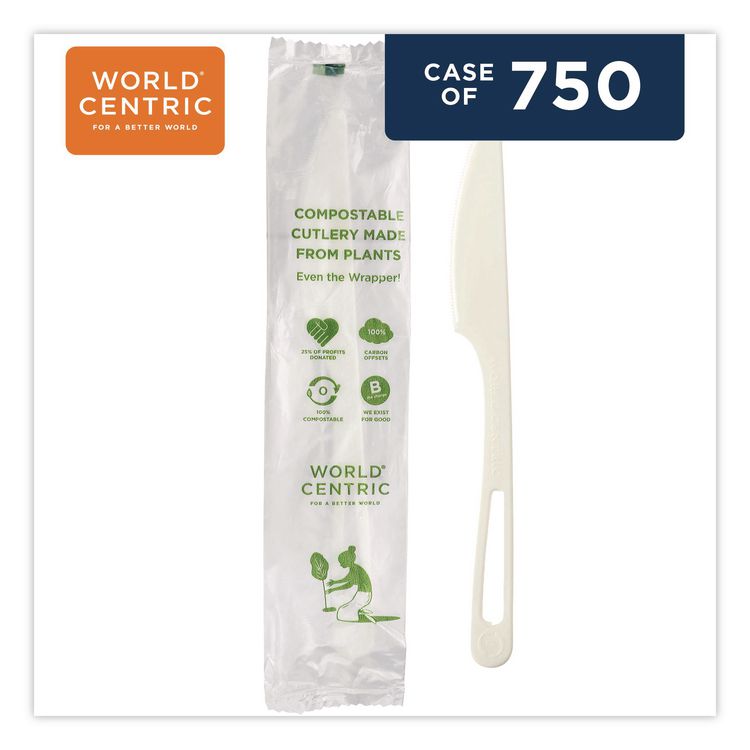 TPLA Wrapped Cutlery, Knife, Plastic, Light Beige, 750/Carton