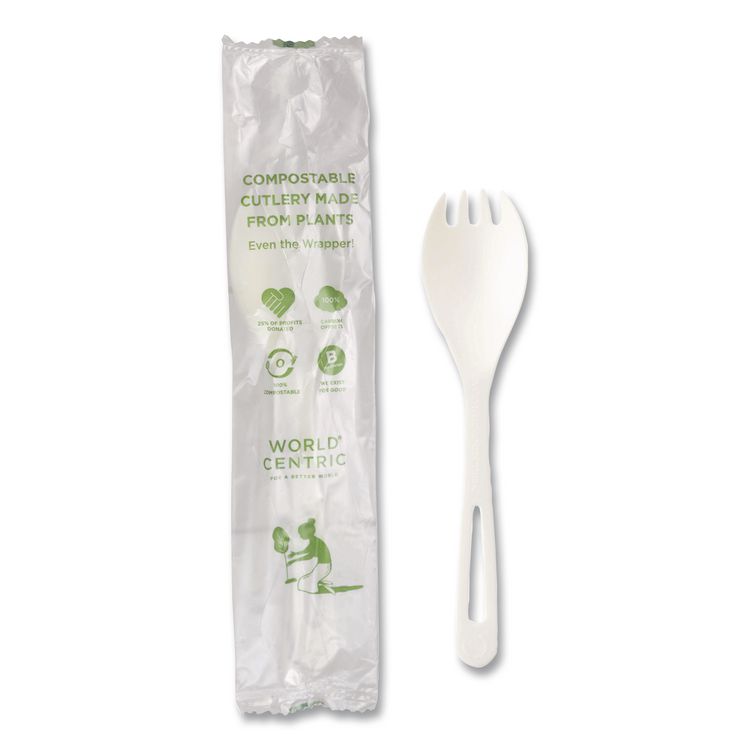 TPLA Wrapped Cutlery, Spork, Plastic, Light Beige, 750/Carton