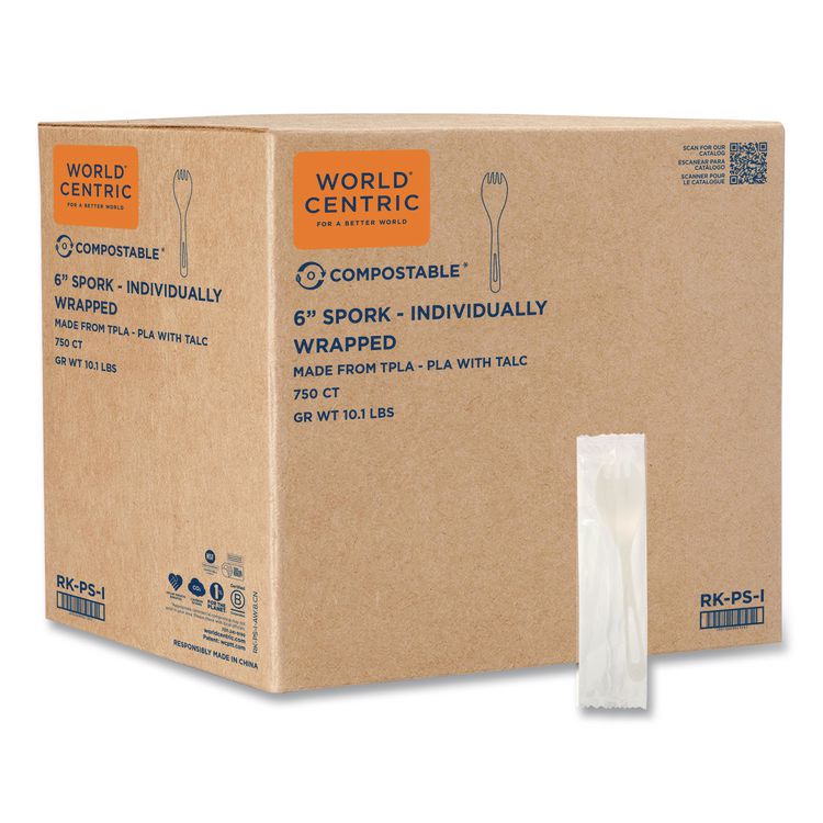 TPLA Wrapped Cutlery, Spork, Plastic, Light Beige, 750/Carton