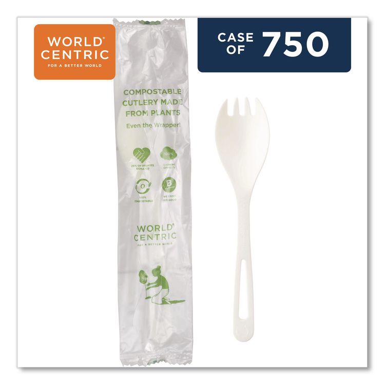 TPLA Wrapped Cutlery, Spork, Plastic, Light Beige, 750/Carton