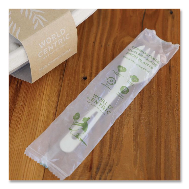 TPLA Wrapped Cutlery, Spork, Plastic, Light Beige, 750/Carton