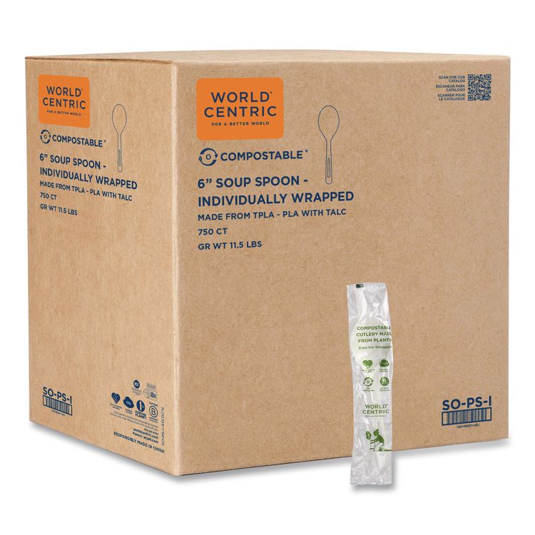 TPLA Wrapped Cutlery, Soup Spoon, Plastic, Light Beige, 750/Carton