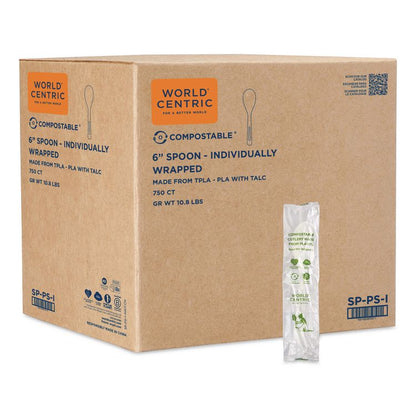 TPLA Wrapped Cutlery, Spoon, Plastic, Light Beige, 750/Carton