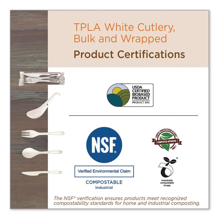 TPLA Wrapped Cutlery, Spoon, Plastic, Light Beige, 750/Carton