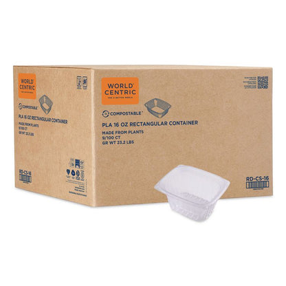PLA Rectangular Deli Containers, 16 oz, 4.8 x 5.9 x 2.8, Clear, Plastic, 900/Carton