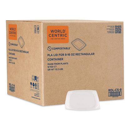 PLA Rectangular Deli Container Lids, 4.8 x 5.9 x 0.3, Clear, Plastic, 900/Carton
