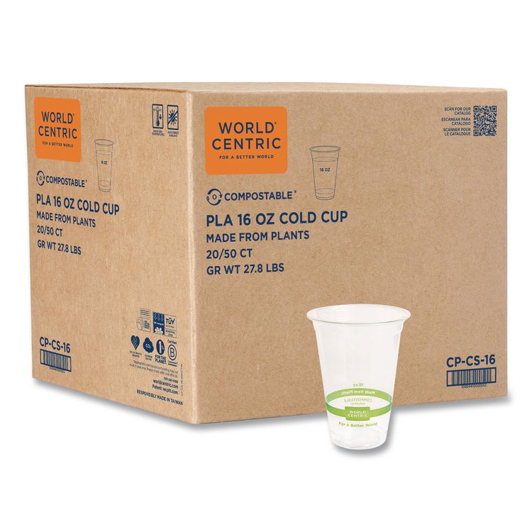 PLA Clear Cold Cups, 16 oz, Plastic, Clear, 1,000/Carton