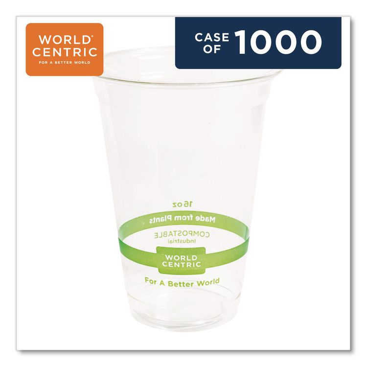 PLA Clear Cold Cups, 16 oz, Plastic, Clear, 1,000/Carton