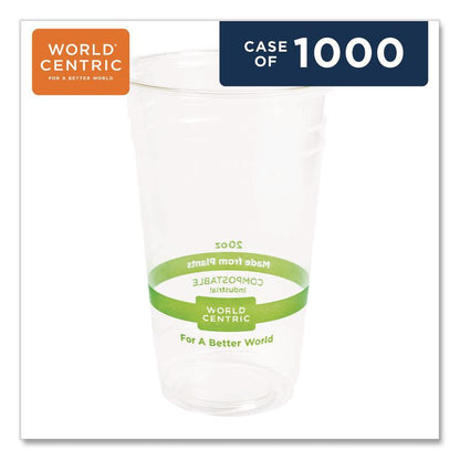 PLA Clear Cold Cups, 20 oz, Plastic, Clear, 1,000/Carton