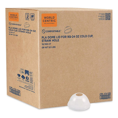 PLA Clear Cold Cup Lids, Dome Lid, Fits 9 oz to 24 oz Cold Cups, Plastic, Clear, 1,000/Carton