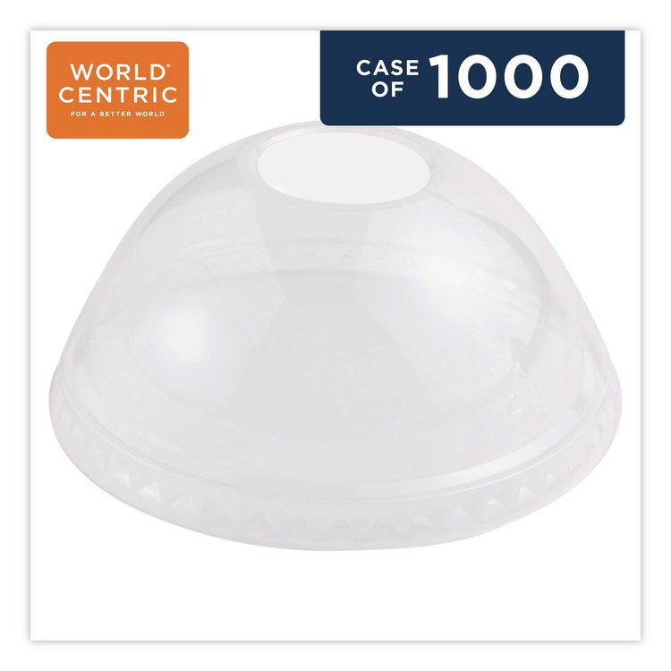 PLA Clear Cold Cup Lids, Dome Lid, Fits 9 oz to 24 oz Cold Cups, Plastic, Clear, 1,000/Carton