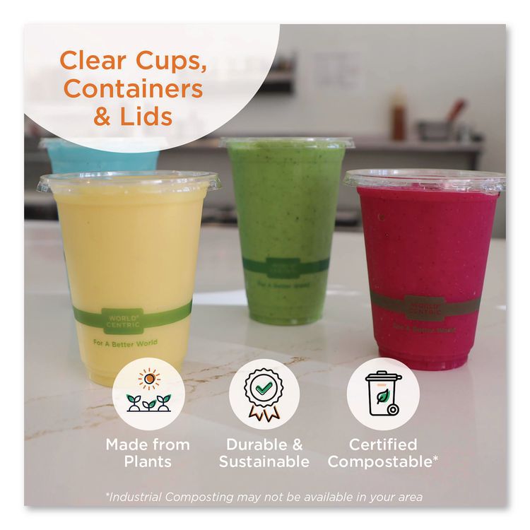 PLA Clear Cold Cup Lids, Dome Lid, Fits 9 oz to 24 oz Cold Cups, Plastic, Clear, 1,000/Carton