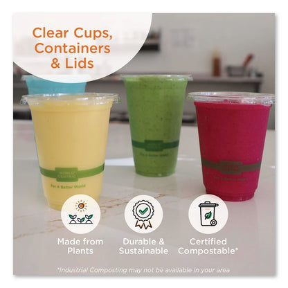 PLA Clear Cold Cup Lids, Dome Lid, Fits 9 oz to 24 oz Cold Cups, Plastic, Clear, 1,000/Carton
