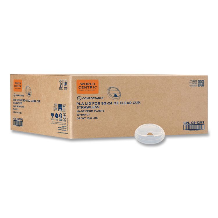 PLA Clear Cold Cup Lids, Fits 9 oz to 24 oz Cold Cups, Plastic, Clear, 1,000/Carton
