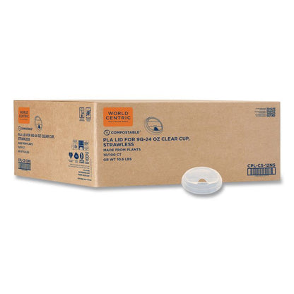 PLA Clear Cold Cup Lids, Fits 9 oz to 24 oz Cold Cups, Plastic, Clear, 1,000/Carton