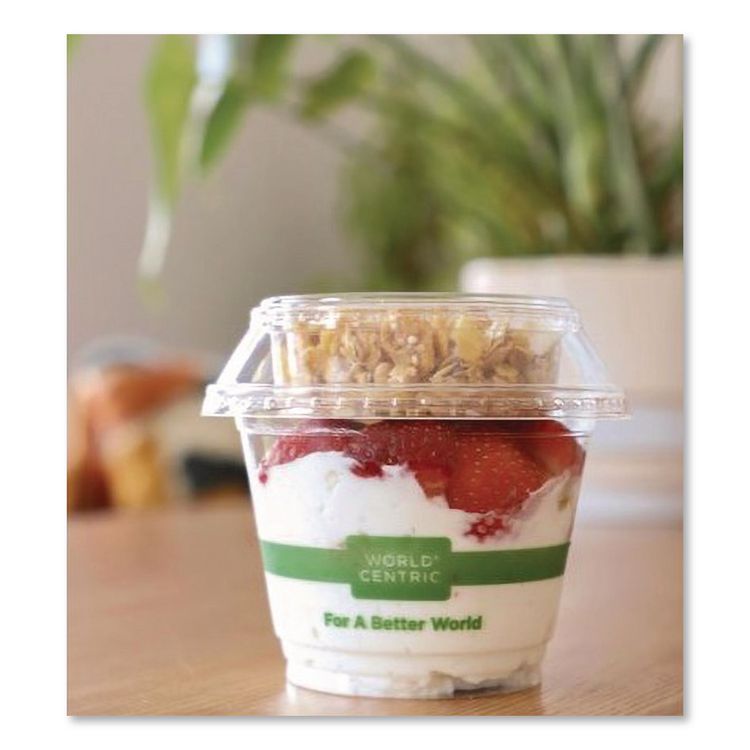 PLA Clear Cold Cup Lids, Dome Lid, Fits 9 oz to 24 oz Parfait Cups, Plastic, Clear, 1,000/Carton