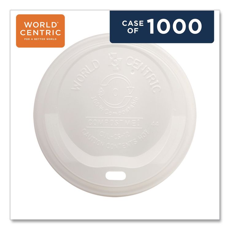 PLA Lids for Hot Cups, Fits 10 oz to 20 oz Hot Cups, Plastic, White, 1,000/Carton