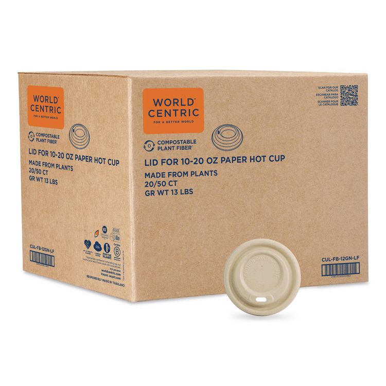 Fiber Lids for Cups, Fits 10 to 20 oz Hot Cups, Natural, 1,000/Carton