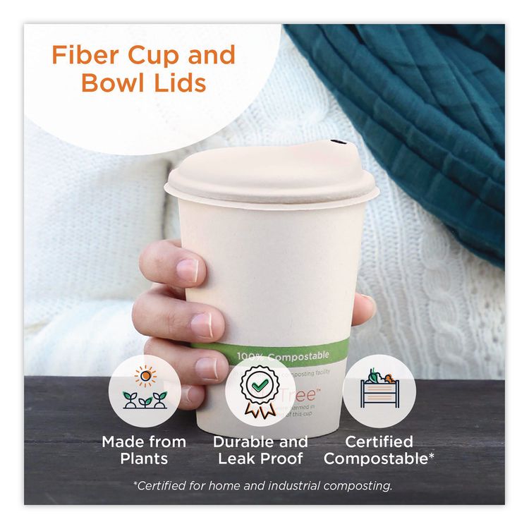 Fiber Lids for Cups, Fits 10 to 20 oz Hot Cups, Natural, 1,000/Carton