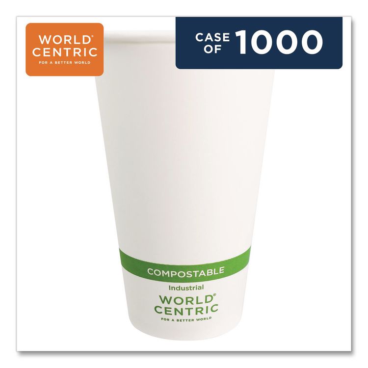 Paper Hot Cups, 16 oz, White, 1,000/Carton