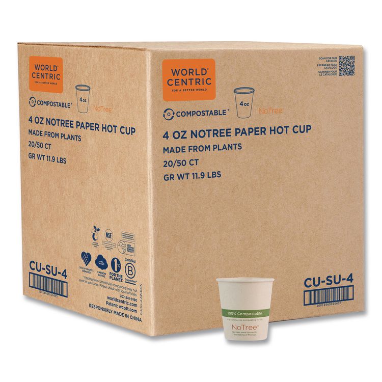 NoTree Paper Hot Cups, 4 oz, Natural, 1,000/Carton