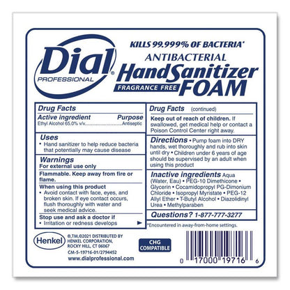 Antibacterial Foaming Hand Sanitizer Refill for Dial 1700 V Dispenser, 1.2 L, Fragrance Free, 3/Carton