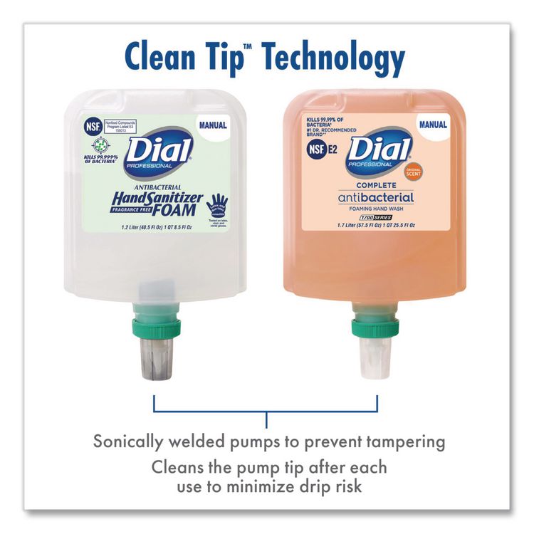 Antibacterial Foaming Hand Sanitizer Refill for Dial 1700 V Dispenser, 1.2 L, Fragrance Free, 3/Carton
