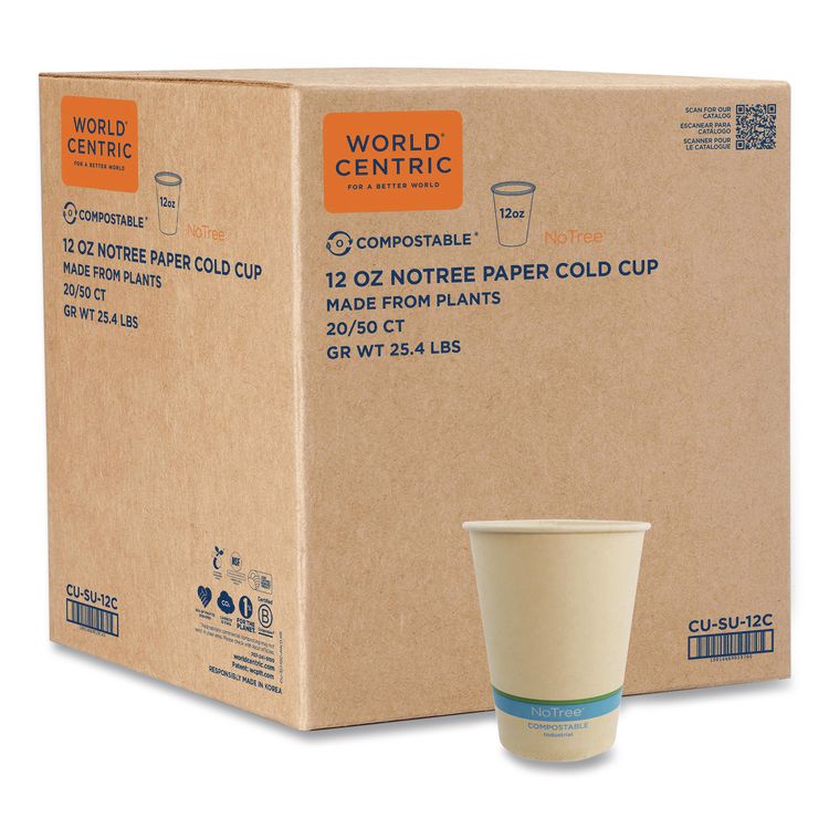 NoTree Paper Cold Cups, 12 oz, Natural, 1,000/Carton
