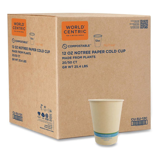 NoTree Paper Cold Cups, 12 oz, Natural, 1,000/Carton