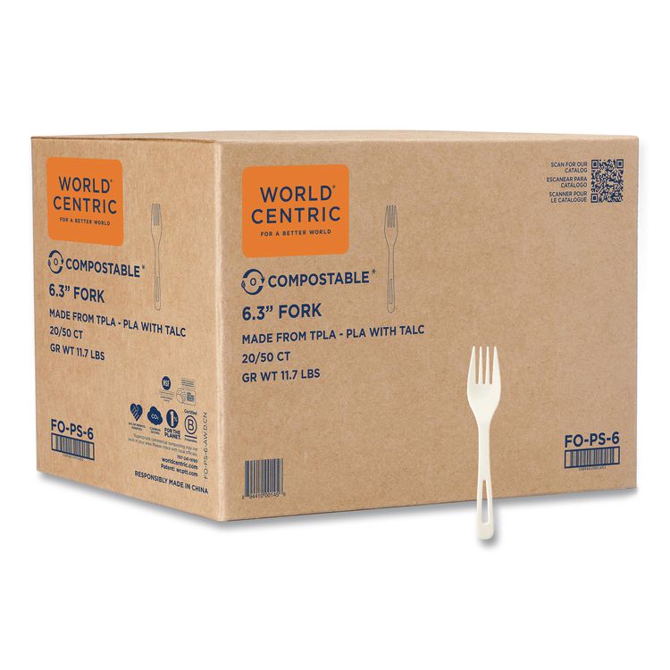 TPLA Bulk Cutlery, Fork, Plastic, Light Beige, 1,000/Carton