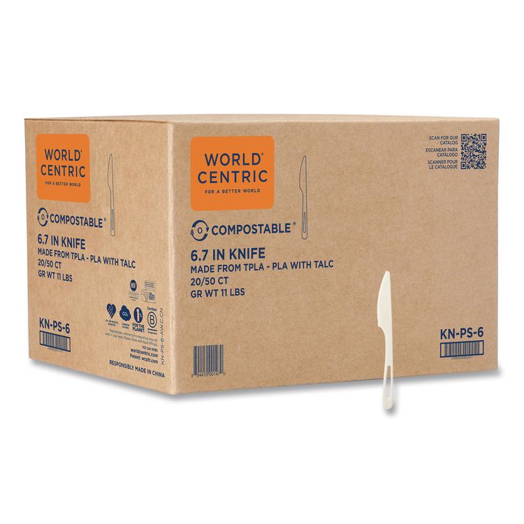 TPLA Bulk Cutlery, Knife, Plastic, Light Beige, 1,000/Carton