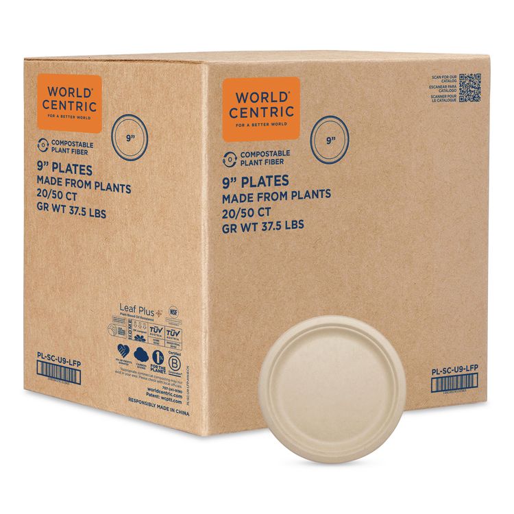 Fiber Plates, Paper, 9.1" dia, Natural, 1,000/Carton