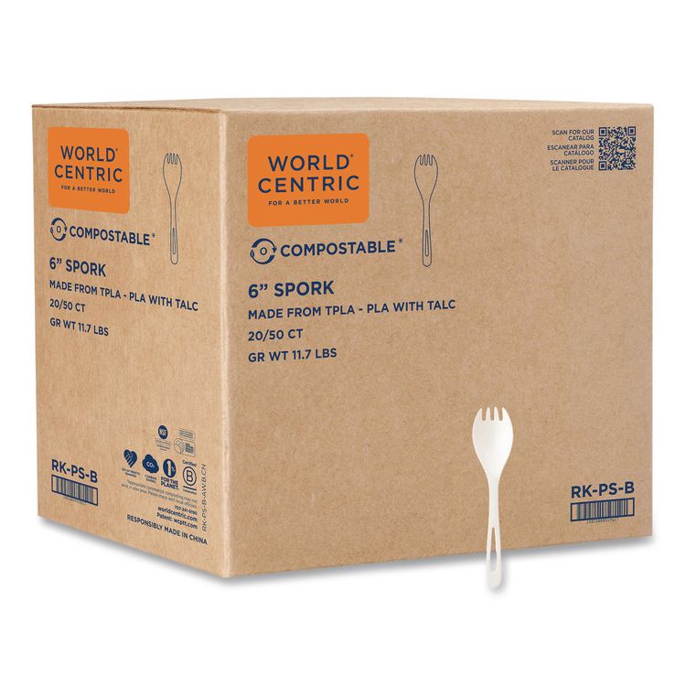 TPLA Bulk Cutlery, Spork, Plastic, Light Beige, 1,000/Carton