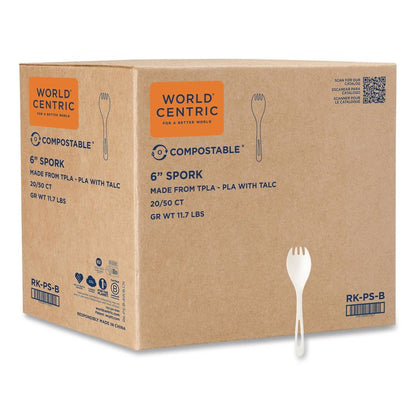 TPLA Bulk Cutlery, Spork, Plastic, Light Beige, 1,000/Carton