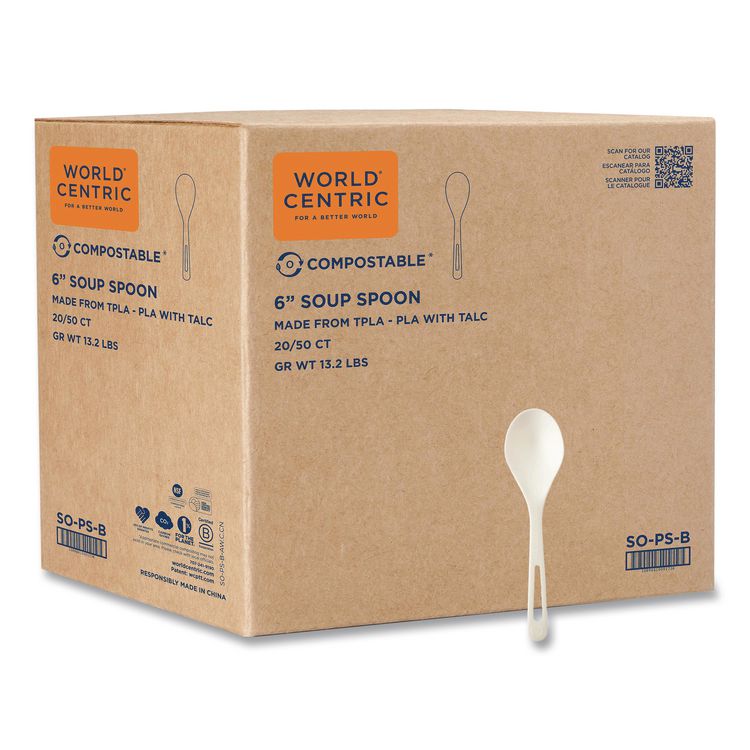 TPLA Bulk Cutlery, Soup Spoon, Plastic, Light Beige, 1,000/Carton