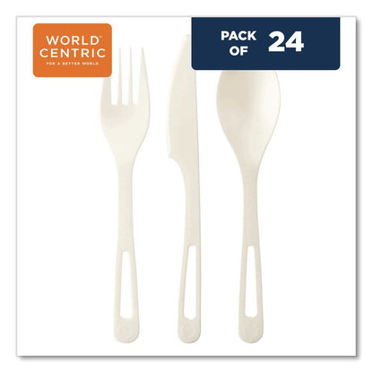 TPLA Cutlery, Medium Heavyweight, Fork/Knife/Spoon, Plastic, Light Beige, 24/Pack