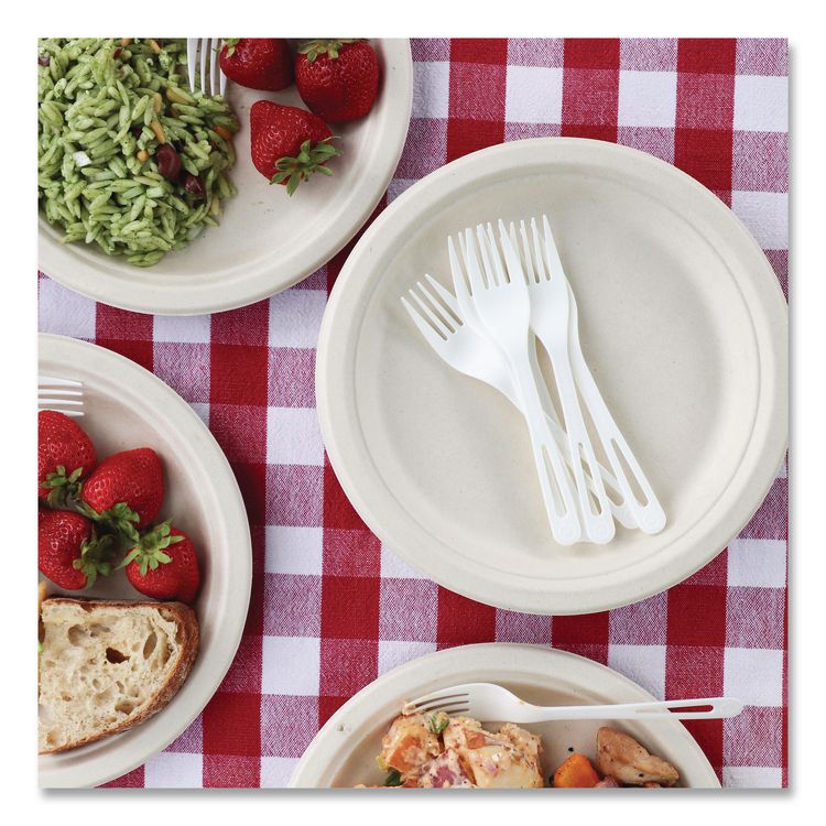 TPLA Cutlery, Medium Heavyweight, Fork, Plastic, Light Beige, 24/Pack