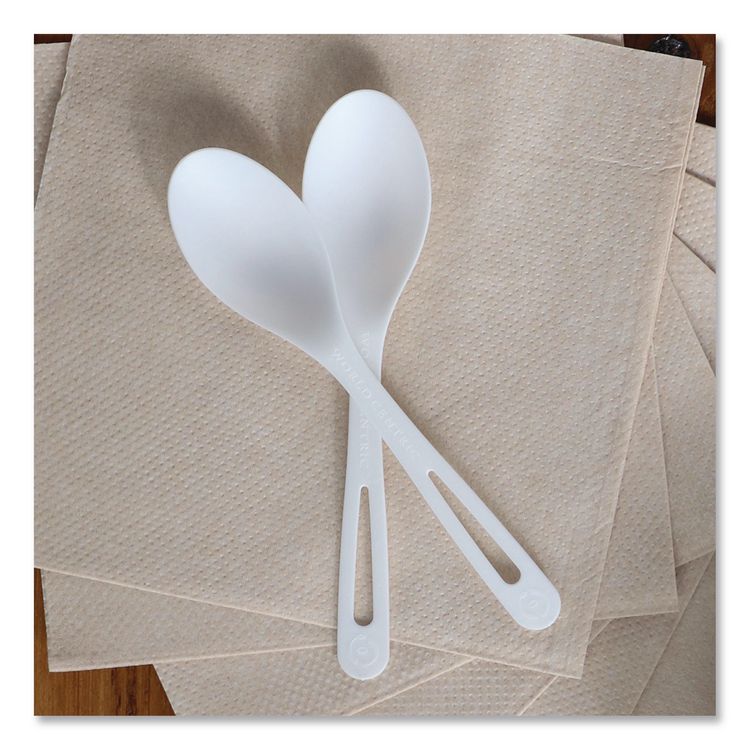 TPLA Cutlery, Medium Heavyweight, Spoon, Plastic, Light Beige, 24/Pack