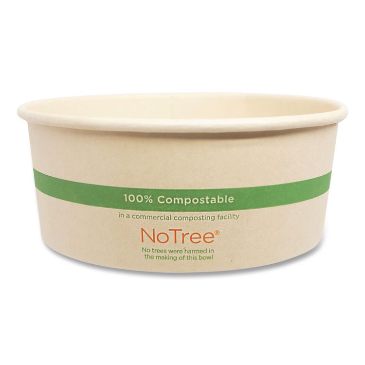 No Tree Wide Paper Bowls, 24 oz, 5.9" Diameter x 2.4" h, Natural, Sugarcane, 300/Carton