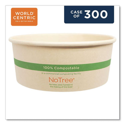 No Tree Wide Paper Bowls, 24 oz, 5.9" Diameter x 2.4" h, Natural, Sugarcane, 300/Carton