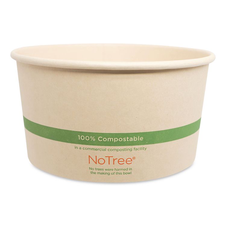 No Tree Wide Paper Bowls, 32 oz, 5.9" Diameter x 3.1" h, Natural, Sugarcane, 300/Carton