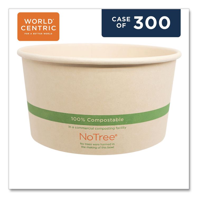 No Tree Wide Paper Bowls, 32 oz, 5.9" Diameter x 3.1" h, Natural, Sugarcane, 300/Carton
